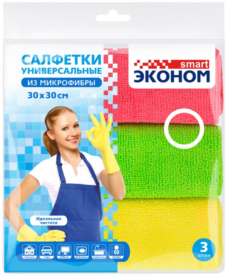 Микрофибра салфетка N3, Эконом Smart, 30х30