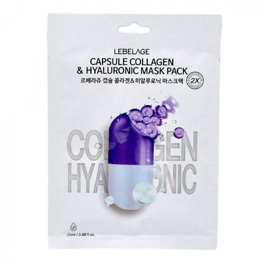 Тканевая маска для лица c коллагеном и гиалуроновой кислотой, Capsule Collagen & Hyaluronic Mask Pack, Lebelage, 25 мл