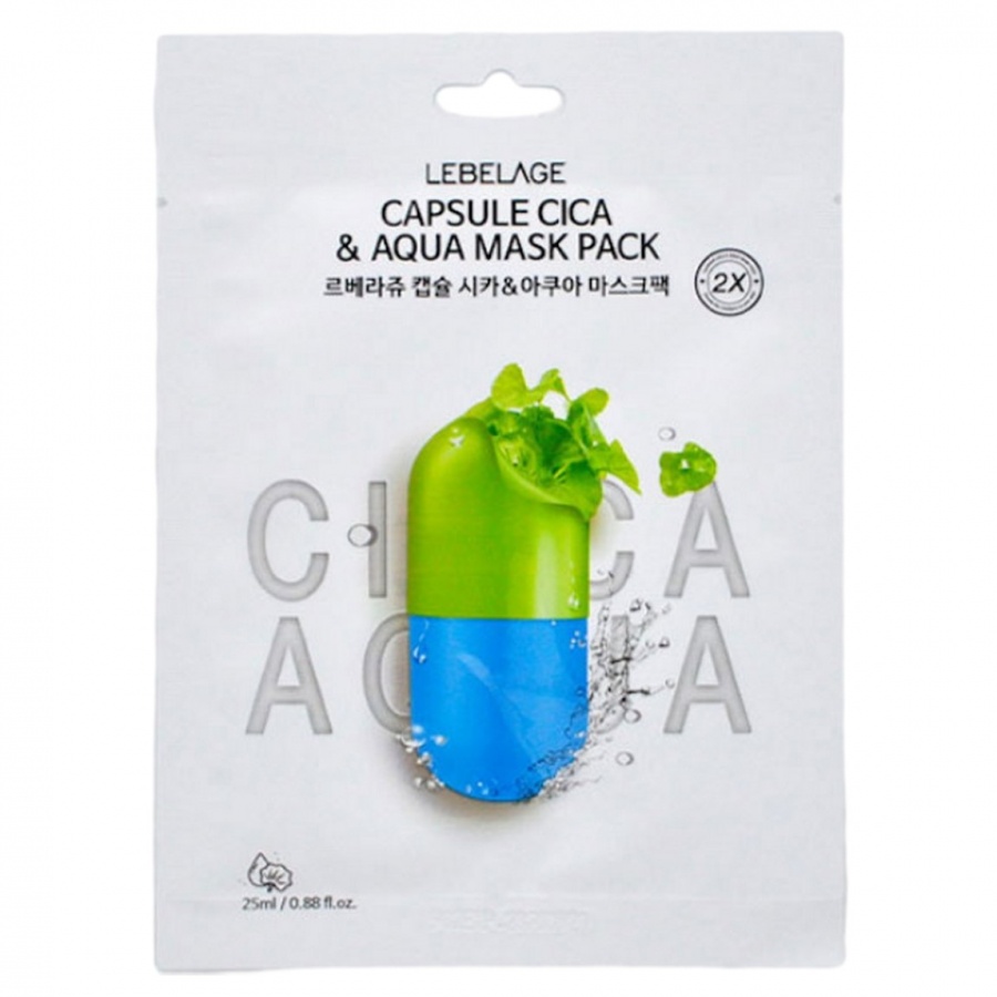Тканевая маска для лица c центеллой и аква-компонентами, Capsule Cica & Aqua Mask Pack, Lebelage, 25 мл