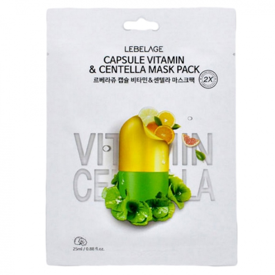 Тканевая маска для лица с витамином и центеллой, Capsule Vitamin & Centella Mask Pack, Lebelage, 25 мл
