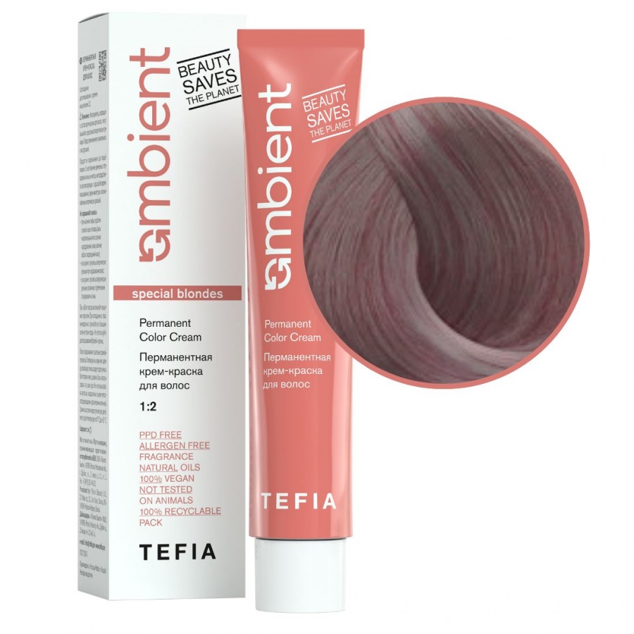 Перманентная крем-краска для волос, Специальный блондин фиолетовый, Ambient 1007, TEFIA, 60 мл