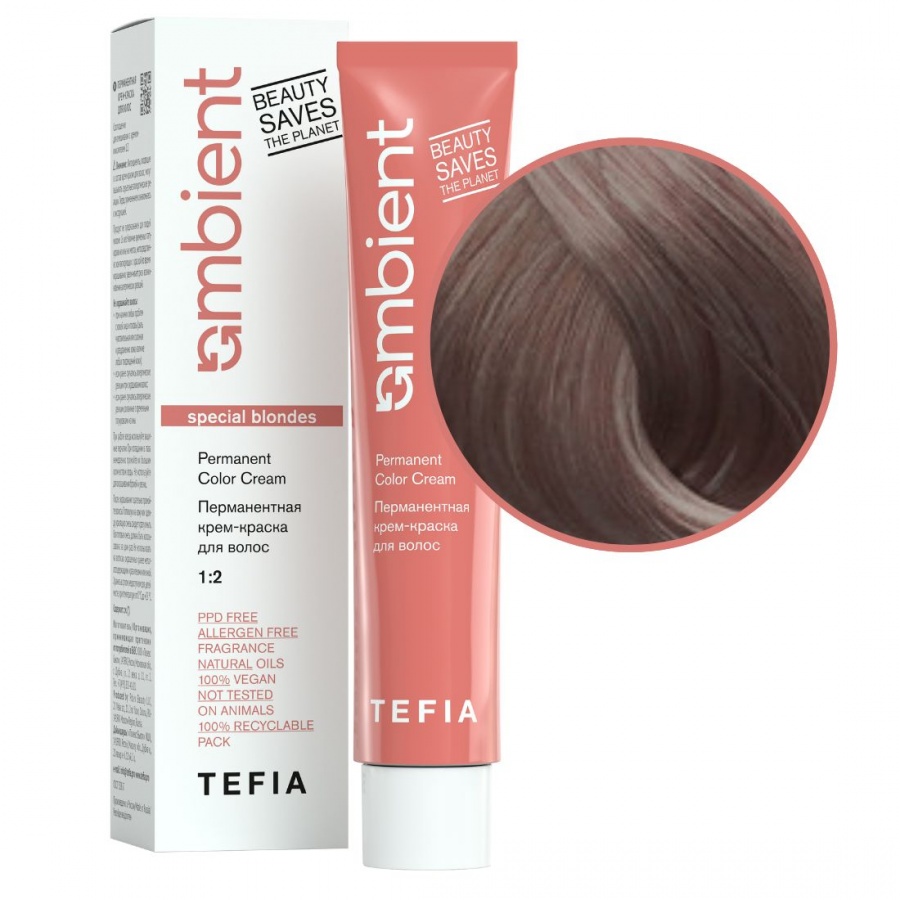 Перманентная крем-краска для волос, Специальный блондин пепельно-махагоновый, Ambient 1016, TEFIA, 60 мл