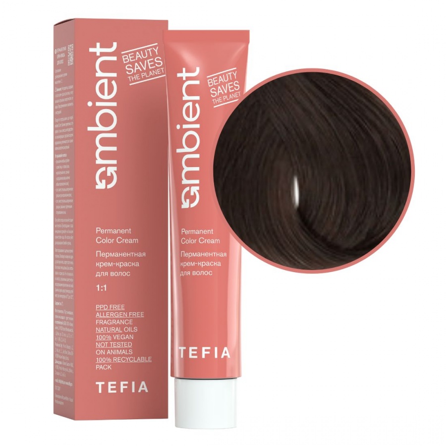 Перманентная крем-краска для волос, Темный блондин натуральный, Ambient 6.0, TEFIA, 60 мл