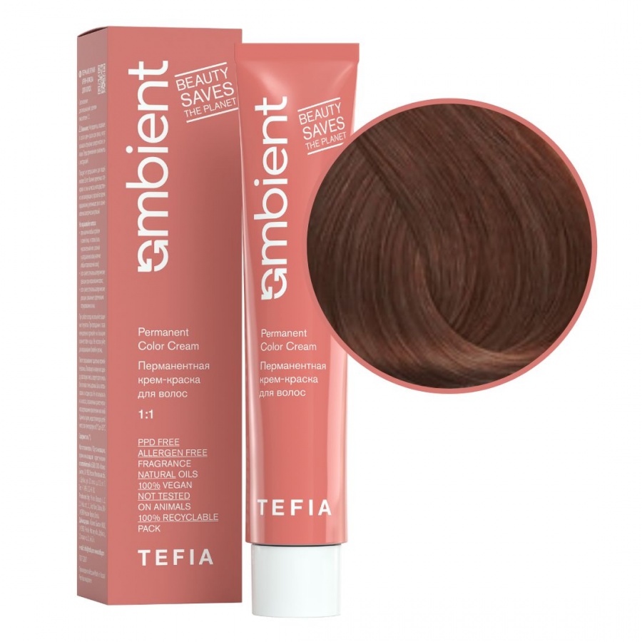 Перманентная крем-краска для волос, Блондин коричнево-махагоновый, Ambient 7.86, TEFIA, 60 мл