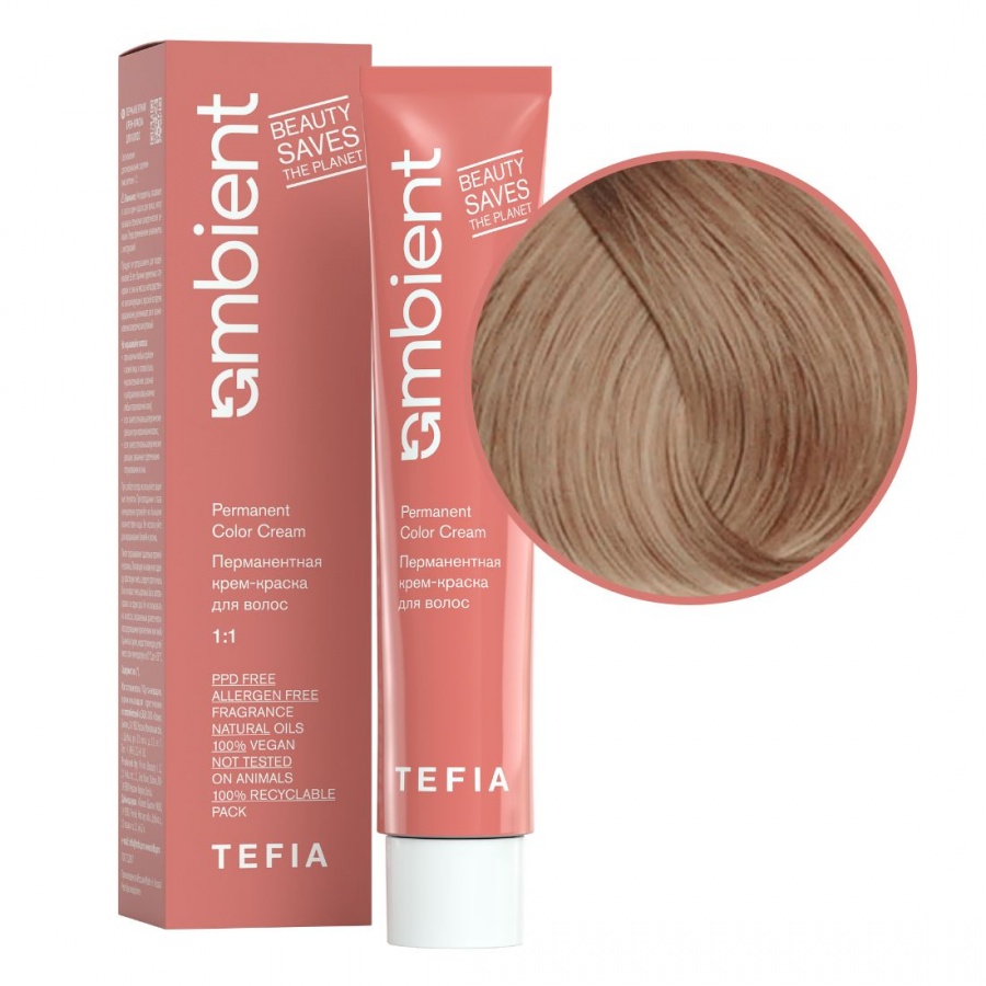 Перманентная крем-краска для волос, Очень светлый блондин интенсивный натуральный, Ambient 9.00, TEFIA, 60 мл