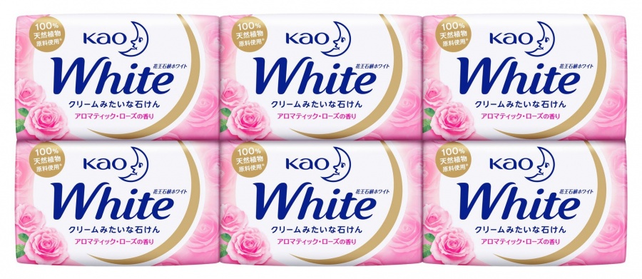 Натуральное увлажняющее туалетное мыло со скваланом (роскошный аромат роз), White, Kao, 85 г х 6 шт. 