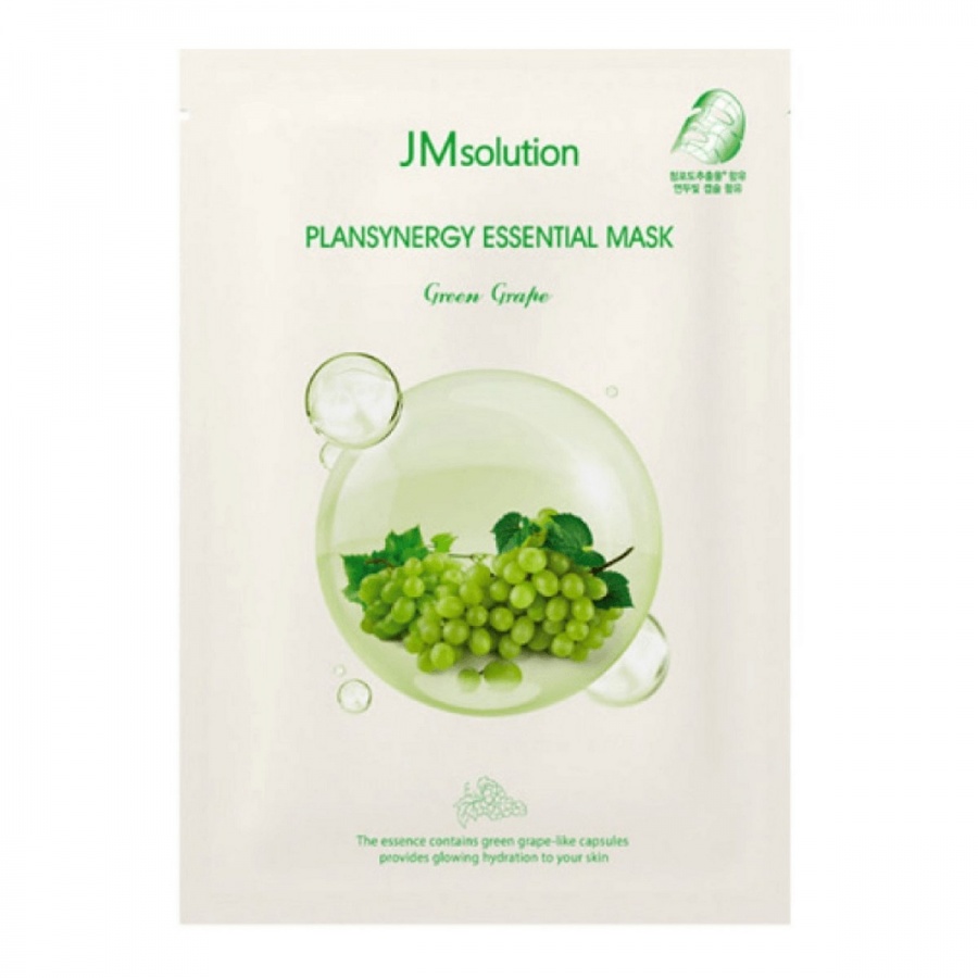 Тканевая маска для лица ревитализирующая с зелёным виноградом, Plansynergy Essential Mask Green Grape, Jmsolution, 30 мл