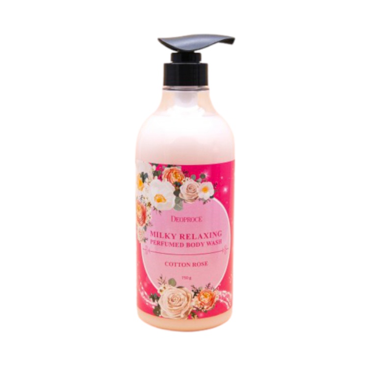 Гель для душа парфюмированный с ароматом розы, MILKY RELAXING PERFUMED BODY WASH COTTON ROSE, DEOPROCE, 750 г