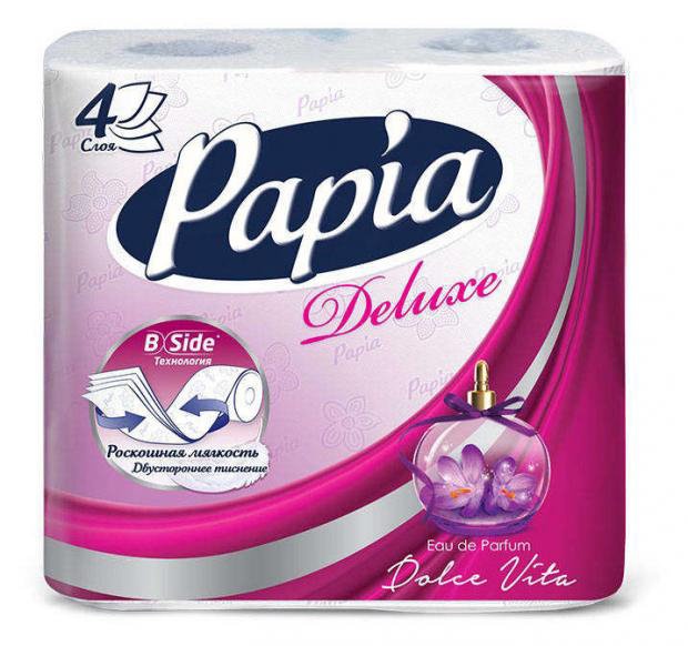 Туалетная бумага четырёхслойная, Delux Dolce Vita, Papia, 4 рулона