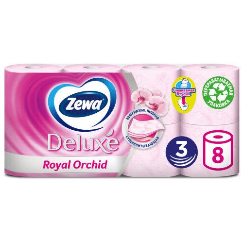 Туалетная бумага трёхслойная Орхидея Zewa Deluxe, 8 рулонов