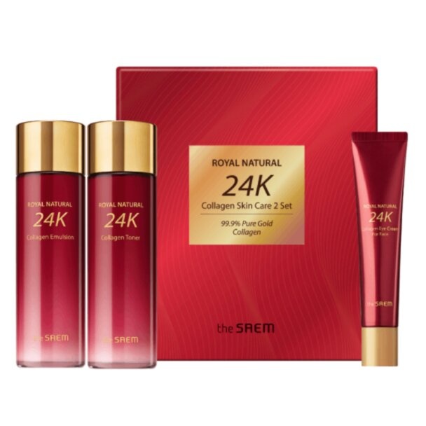 Набор для лица уходовый антивозрастной ROYAL NATURAL 24K Collagen Skin Care 2 Set (тонер, эмульсия, крем для глаз), THE SAEM, 150 мл*2/40 мл