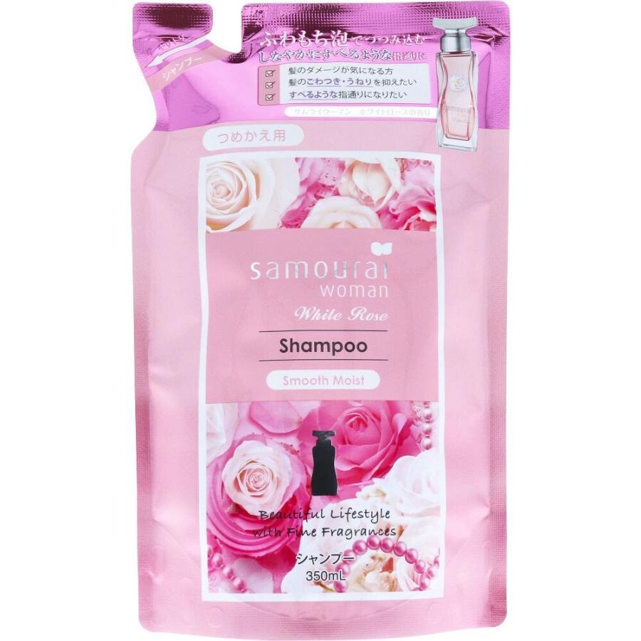 Увлажняющий и разглаживающий шампунь для волос, с комплексом аминокислот и керамидами, с ароматом белой розы и фруктовыми оттенками, Samourai Woman White Rose, SPR JAPAN, 350 мл )(сменная упаковка)