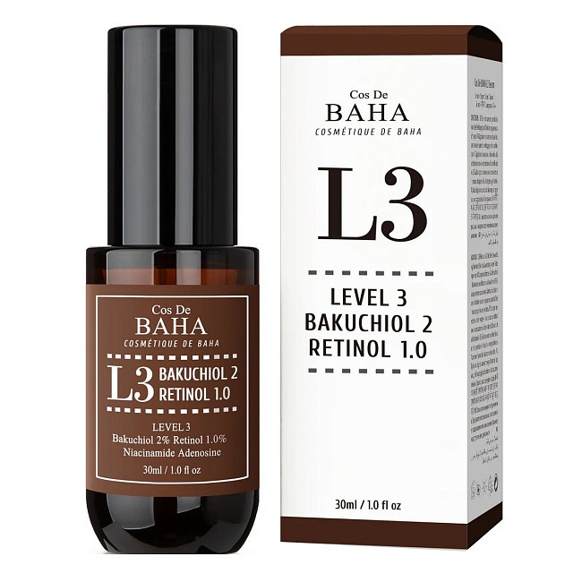 Сыворотка для лица антивозрастная с бакучилом и ретинолом, L3 Bakuchiol & Retinol Serum, COS DE BAHA, 30 мл