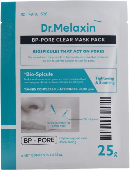 Маска тканевая для лица с биоспикулами для ухода за порами, BP Pore Clear Facial Mask, Dr. MELAXIN, 25 г