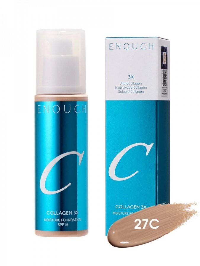 Основа тональная для лица с коллагеном, COLLAGEN 3X Moisture Foundation SPF 15 27C, ENOUGH, 100 мл