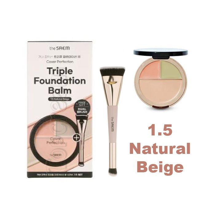 Тональное средство для лица палетка Cover Perfection Triple Foundation Balm 1.5 Natural Beige, THE SAEM, 13 г/4,5 г*2