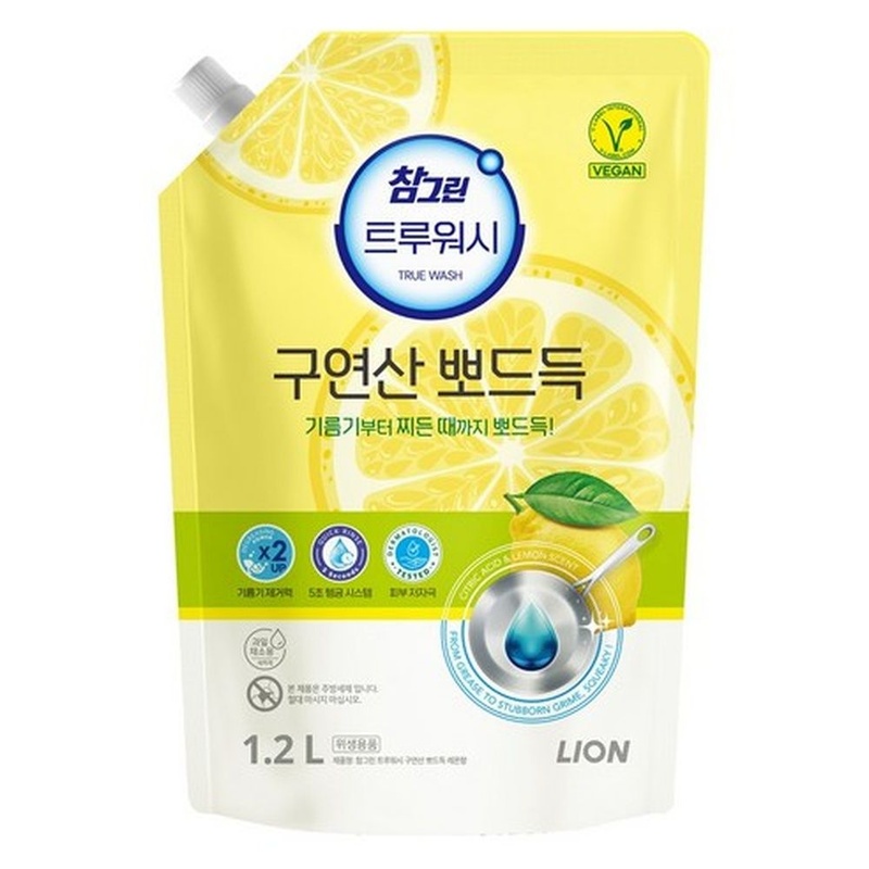 Гель для мытья посуды с лимонной кислотой, Charmgreen, Lion, 1,2 л (мягкая упаковка с крышкой)