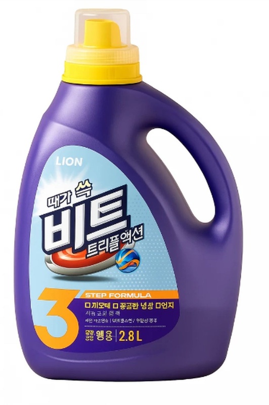Концентрированное жидкое средство для стирки  (с ферментами, содой и лимонной кислотой), тройного действия Beat Triple Action, Lion, 2,8 л