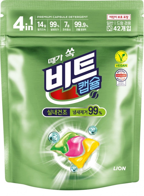 Жидкое средство для стирки ( цветы, супердезодорация, для сушки в помещении, капсулы) Premium Indoor Drying, Lion, 42 шт. х 18 г