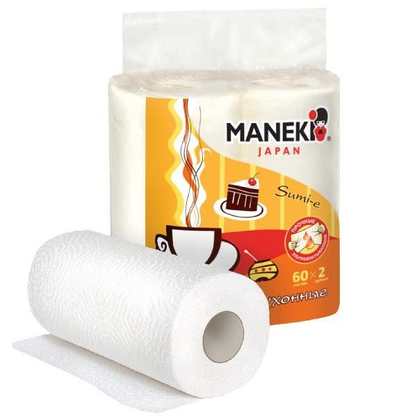 Кухонные бумажные двухслойные полотенца MANEKI (2 рулона по 60 листов)