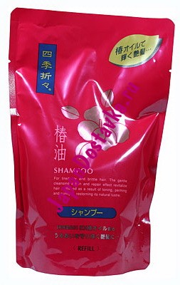 Шампунь для окрашенных и поврежденных волос с маслом камелии Shikioriori Tsubaki, KUMANO COSMETICS 450 мл (мягкая упаковка)