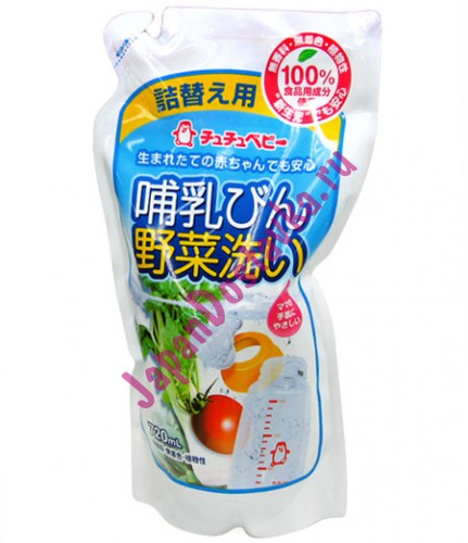 Жидкое средство для мытья детских бутылочек, детской посуды, овощей и фруктов, CHU-CHU Baby 720 мл (мягкая упаковка)