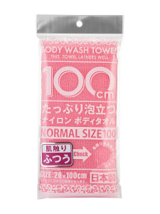 Массажная мочалка для тела средней жесткости Shower Long Body Towel (розовая, 28 х 100 см),YOKOZUNA 1 шт.