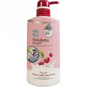 Крем-гель для душа Вишня и Молочко Хоккайдо Shokubutsu Monogatari Whitening Cherry Hokkaido Milk Shower Cream, CJ LION  500 мл