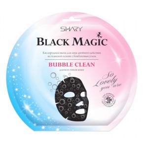 Кислородная маска для лица двойного действия на тканевой основе с бамбуковым углем Black Magic Bubble Clean (для всех типов кожи), SHARY   20 г