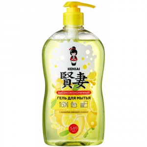 Гель высокоэффективный для мытья посуды, овощей, фруктов, детских принадлежностей с ароматом Японского лимона, KENSAI   540 мл