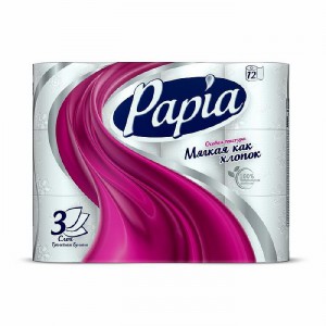 Туалетная бумага трёхслойная Белая, PAPIA 12 рулонов