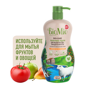 Средство для мытья посуды, овощей и фруктов с эфирным маслом мандарина Bio Care, BioMio 750 мл    