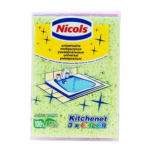 Губки кухонные целлюлозные, универсальные Kitchenet, Nicols 3 шт
