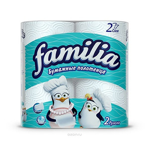 Полотенца бумажные 2-ух слойные, белые, Famillia 2 рулона