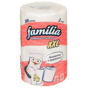 Полотенца бумажные 2-ух слойные XXL, белые, Famillia 1 рулон