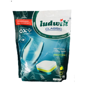 Таблетки для посудомоечных машин в растворимой пленке, запах лимона Classic Active Oxy Power, Ludwik 50 шт