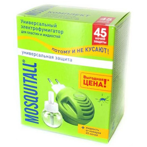 Универсальная защита Комплект Электрофумигатор + жидкость от комаров, Mosquitall 45 ночей