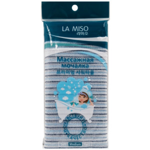 Массажная мочалка голубая средней жесткости (30 х 90 см), La Miso 1 шт