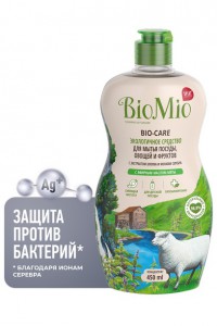 Концентрат для мытья посуды, овощей и фруктов Bio-Care с эфирным маслом мяты, BIOMIO  450 мл