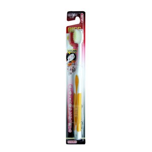 Мягкая зубная щетка с комбинированным прямым срезом ворса и прорезиненной ручкой, EBISU