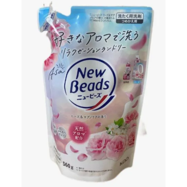 KAO New Beads Asa Жидкое средство для стирки, аромат розы и магнолии, сменная упаковка 560г.
