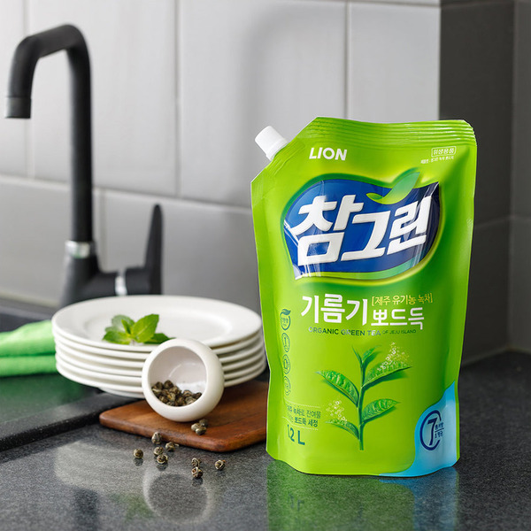Гель для мытья посуды, овощей и фруктов Chamgreen Зеленый чай, Cj Lion 1200 мл  (мягкая упаковка)