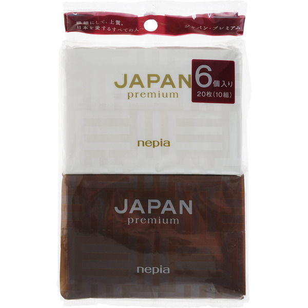 Бумажные двухслойные карманные платочки Japan Premium, NEPIA 6 шт х 10