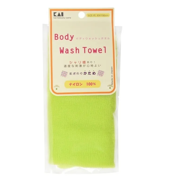 Японская мочалка для тела жесткая (салатовая) Body Wash Towel 30 х 100 см, KAI 1 шт