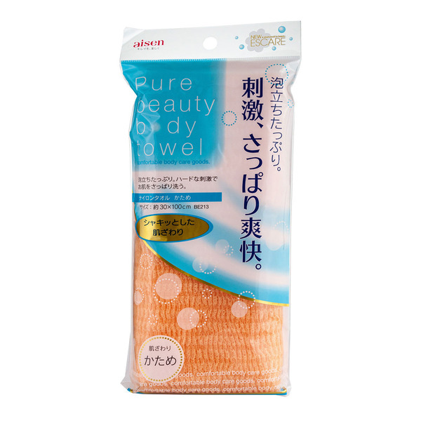 Японская жесткая массажная мочалка Pure Beauty, AISEN (оранжевая) 30х100 см.