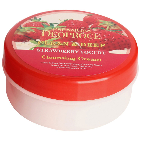 Крем для лица очищающий с экстрактом клубники Clean & Deep Strawberry Yogurt Cleansing Cream Premium, DEOPROCE   300 г