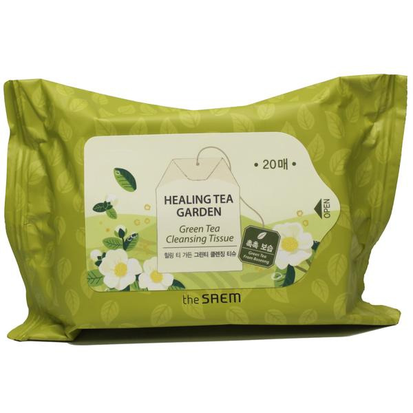 Салфетки очищающие с экстрактом зеленого чая Healing Tea Garden Green Tea Cleansing Tissue, THE SAEM 20 шт.