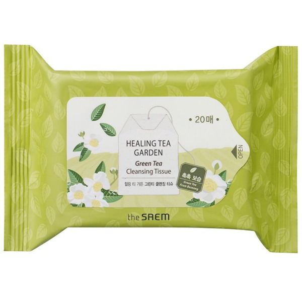 Салфетки очищающие с экстрактом зеленого чая Healing Tea Garden Green Tea Cleansing Tissue, THE SAEM 20 шт.