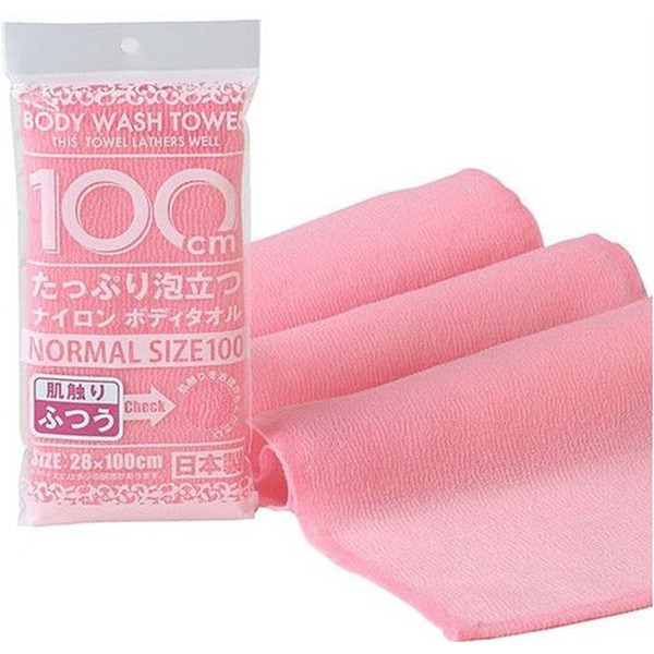 Массажная мочалка для тела средней жесткости Shower Long Body Towel (розовая, 28 х 100 см),YOKOZUNA 1 шт.