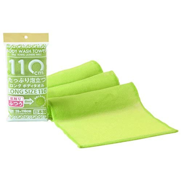 Массажная мочалка для тела средней жесткости Shower Long Body Towel (салатовая, 28 х 100 см), YOKOZUNA 1 шт.